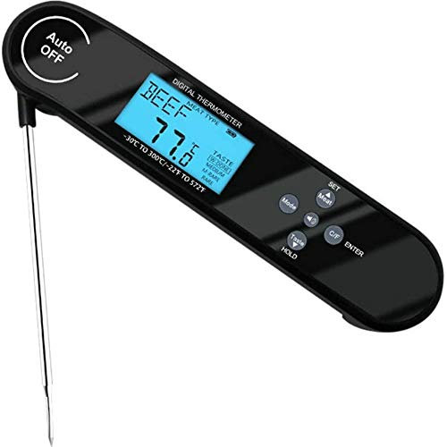 NCRD Termómetro de Carne de Lectura instantánea para cocinar, termómetro de Comida Digital rápido y preciso con luz de Fondo, calibración y sonda Plegable para freír, Barbacoa, Parrilla y Pavo asado