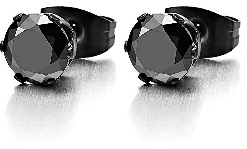 10MM Schwarz Zirkonia, Herren Damen Schwarz Ohr-Stecker Gestüt Ohrringe, Edelstahl, 1 Paar