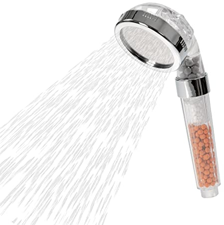 Pomme de douche avec 3 types de jets et filtre à perles minérales, douchette de douche économe en eau et augmentant la pression sans tuyau avec filtre à 3 couches, pour tuyaux de douche courants