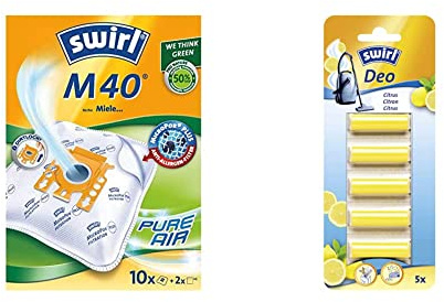 Swirl M 40/10 MicroPor Plus Staubsaugerbeutel für Siemens und Bosch Staubsauger | Anti-Allergen-Filter | Dauerhaft hohe Saugleistung | 10 Stück inkl. 2 Filter & Staubsauger Deo-Sticks Citrus 5x
