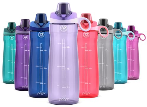 Pogo Plastic Water Bottle with Chug Lid and Carry Handle, Reusable, BPA Free, Dishwasher Safe, Perfect for Travel and Gym, Lilac, 32oz