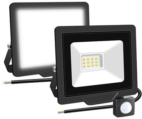 RIGIDON 2x 10W 1000LM Aussenleuchte Bewegungsmelder Led Strahler, Außen Led Lampe, 6000K Kaltweiß Led Flutlicht Außenleuchte, Wasserdicht Außen-Leuchte Flutlicht Für Garten Garage Carport Hauswand