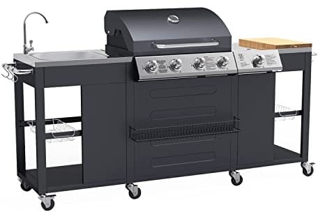 Boss Grill Texas Outdoor Kitchen - 4 Burner Gas BBQ Grill with Side Burner Black