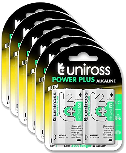 UNiROSS Pack de 6 x 2 Piles Alcalines D-LR20 Power Plus 1,5V