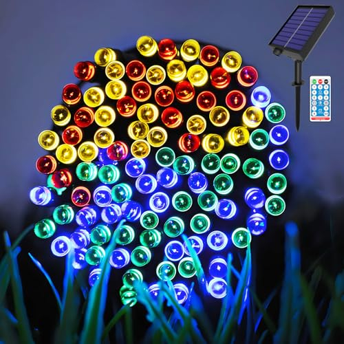 Hopelit Solar Lichterkette Aussen 20M 200 LED Bunt mit Fernbedienung und Timer, 8 Modi, Lichterkette Außen Solar für Gartendeko, Terrassen, Halloween, Weihnachtsbaum, Party, Etc