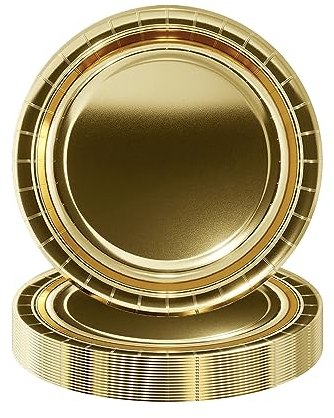 16 platos de papel metálicos dorados para fiesta, 7 pulgadas, decoración de vajilla dorada de Navidad, platos de papel dorado de Navidad, platos dorados metálicos para suministros de fiesta de Navidad