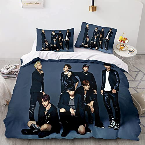 Koreanische Boygroup Bettwäsche Set 135×200CM Mit Kissenbezügen Bettbezug Set Boys 3D-Druck Weiche Mikrofaser Duvet Cover ?für Kinder Teens Erwachsen(C2)