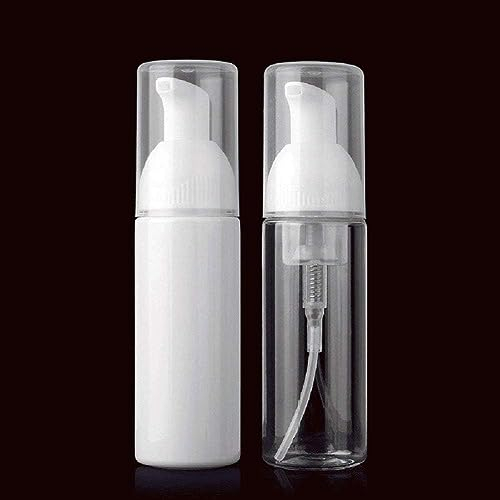 2 Pack, White,Transparent,50 ml Foaming Plastic Pump Bottle Soap Foam Dispenser - Refillable Portable Empty Foaming Hand Soap Suds Dispenser Bottle Mini Size Pressing Foam Type Travel Dispensers