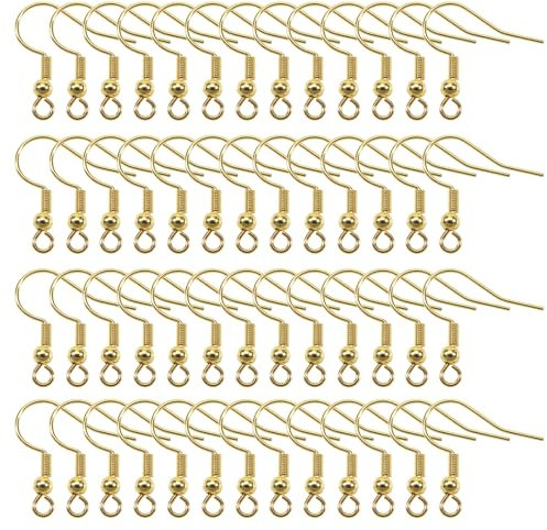 TOAOB 100 Piezas Ganchos para Pendientes 304 Acero inoxidable 18 mm Dorado Gancho para Pendientes Tipo Anzuelo con Bola de Resorte para Pendientes Utilizado para Hacer Aretes Joyería