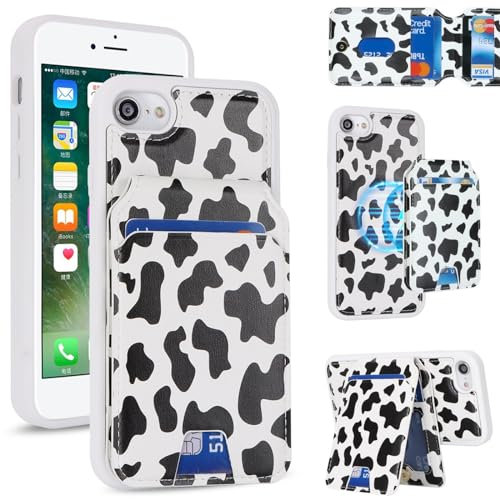 Zouzt for iPhone SE 2022/2020 / iPhone 8/7 4.7 Inch Detachable 2 in 1 Wallet Case with Card Holder for Magsafe, Magnetic PU Leather Flip Credit Slot Protective Phone Cover Women Men - Cow Print Black