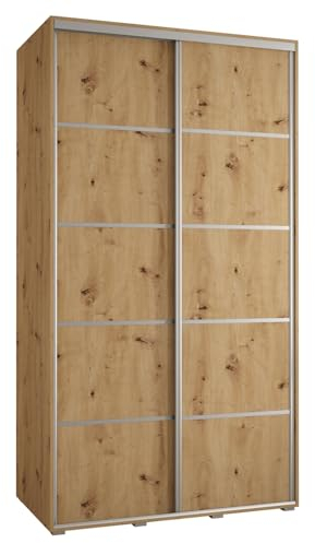 MEBLE KRYSPOL Davos 4 140 Schrank mit Zwei Schiebetüren für Schlafzimmer - Moderner Kleiderschrank mit Kleiderstange und Regalen - 235,2x140x60 cm - Artisan Artisan Silber