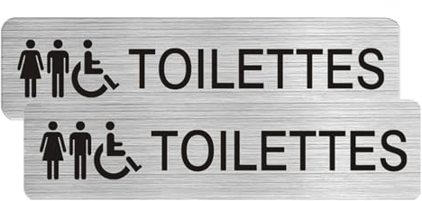 Upifen Panneaux de sécurité Plaque Aluminium brossé imprimé - 200x50 mm Panneau TOILETTES Aver 4 trous Signes d'avertissement