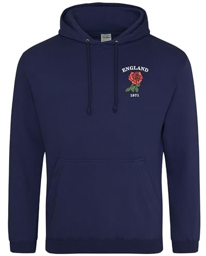 Embroidered England 1871 Hoodie Men Rugby English Supporters Rose Nations Hooded Top, XL, Navy