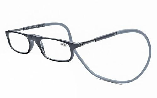 Men's and women's reading glasses Occhiali da lettura sottili da donna e uomo, chiusura magnetica, facile da leggere, con elastici in silicone (Size : 200x, Color : Braccio Grigio Telaio Nero)