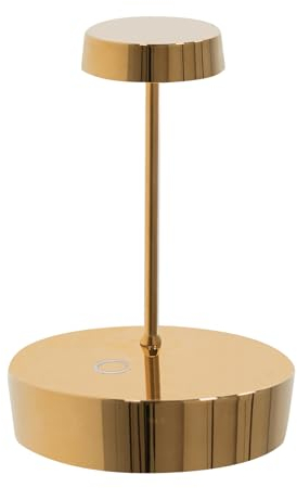 Zafferano, Swap Mini mit Glänzend Goldenem Finish, Wiederaufladbare und Kabellose Tischlampe mit Touch Control, Geeignet für den Innenbereich, Stufendimmer, 2200-3000 K, Höhe 14,8 cm
