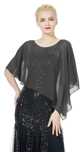 BEAUTELICATE Damen Chiffon Schal Stola Eleganten Cape Umhang für Braut Sommer Hochzeits Festliche Abendkleid (Asymmetrische - Dunkelgrau, Einheitsgröße)