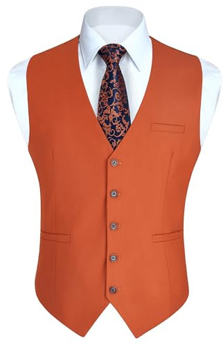 HISDERN Weste Herren Elegant Anzugweste für Herren Regular Fit Anzug Westen Herrenweste Hochzeitsweste Männer Business Hochzeit Anzugwesten,Gebranntes Orange,2XL