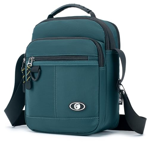BAGZY Sacoche Homme Bandouliere Nylon Imperméable pour Ipad 9,7 Pouces, Sacs à Main Pour Téléphone Portable avec Bandoulière Réglable pour Bureau/Université/Voyage (Vert)