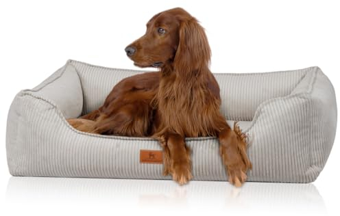 Knuffelwuff Nunavut Orthopädisches Hundebett aus Cord mit handgewebtem Charakter XXL 120 x 85 cm Hellgrau – Abnehmbarer Bezug – waschbar – für große, mittlere und kleine Hunde