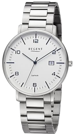 REGENT Herren Armbanduhr Analog Metallarmband Silber URF1521 Analoguhr