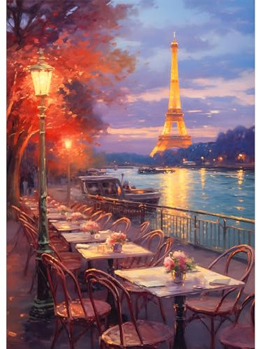 Jigsaw Puzzles for Adults 1000, Paris Riverside, Paris Romantic Night Scene Oil Painting Puzzle, Jigsaw Puzzles 1000 Piece for Seniors, Challenging Gift for Adults