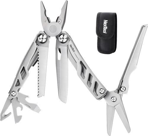 NexTool Flagship Pro Multitools 16 en 1 Alicates Multifuncionales Plegables de Acero Inoxidable, Navaja de Bolsillo con Abrelatas, Tijeras, Camping, Reparaciones, Regalos para Hombres-Plata