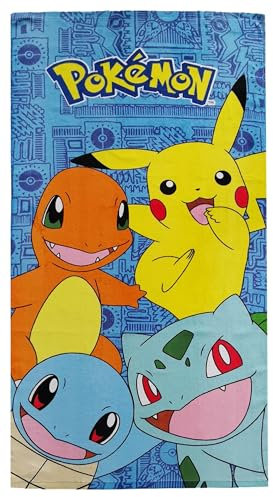 Theonoi Kinder Handtuch Badetuch Strandtuch Duschtuch für Mädchen und Jungen 100% Baumwolle 70x140 cm (Pokemon Blau)