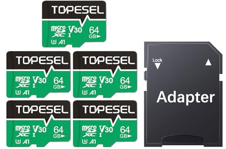 TOPESEL 5-Pack Micro SD Card 64GB with UHS-I, U3, V30, A1, high Speed 90mb per Second TF Card 4K Recording Memory Card with Adapter