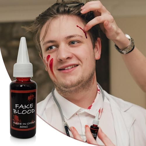 Faux Sang - Scène Faux Sang Comestible, 1,05 Oz Faux Sang Effet Réaliste Maquillage De Sang Collant Lavable pour Les Yeux Gouttes Dents Bouche Saignements De Nez, Halloween Cosplay