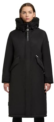 khujo Damen Wintermantel warmer Parka mit weichem Teddyfleece an der Kapuze, Taillenzugband und magnetischer Abdeckleiste Agneta-YM XS-XXL
