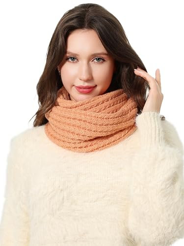DonDon Schal Damen Winter Winterschal Strickschal Loop Schal Schlauchschal - Lachsfarben