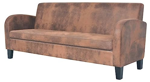KLYEON 3-Sitzer Sofa Kunstleder Wildleder-Optik Braun,3Sitzer Sofa Wildlederoptik Kunstleder Vintage Stil Wohnzimmer, Sofas