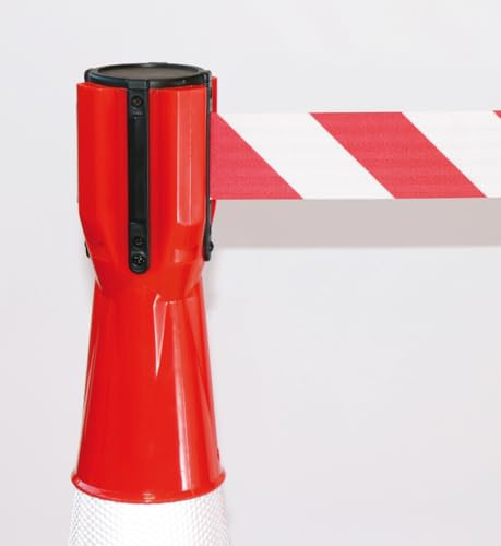 AUA SIGNALETIQUE - Enrouleur/Dérouleur De Sangle pour Cône De Signalisation De Chantier (5 mètres - Rouge/Blanc)