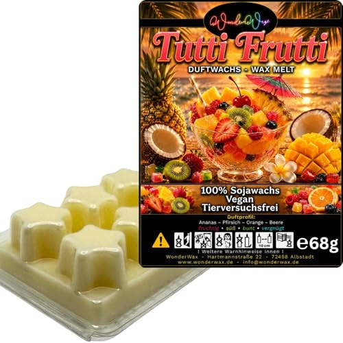 WonderWax® Duftriegel 6 x Duftwachs Sterne Weiß Tutti Frutti | Farbe: Weiß | Raumduft für Duftlampen, Wax Melt, Sojawachs, Indoor Duftöl Wachs schmelzen für Aromalampe