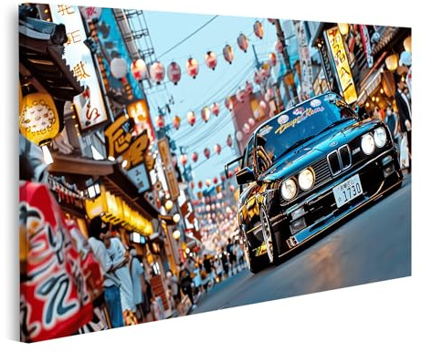 islandburner Bild auf Leinwand im belebten Tokio bei Nacht für Wohnzimmer Autofans Autowerkstatt Bilder Wandbilder Poster