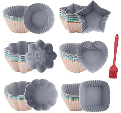 Silikon Muffinförmchen, 36 Stück 6 Typen Formen Antihaft Silikon Backformen mit Zwei Pinsel, Cupcake Formen, Tief Muffinförmchen Muffinblech, Muffinför Ostern, Silikonform Für Heißluftfritteuse