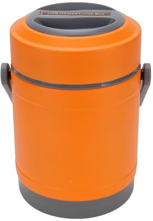 Fockety Olla térmica de 2 L, olla portátil USB para camping con tapa hermética, olla térmica al vacío de acero inoxidable, contenedor de comida de viaje plegable y aislante (ORANGE)