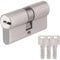 30/30 Euro Cylinder Lock, 60mm Euro Door Barrel Lock with 3 Keys, Nickel Plated Finish, Anti-Pick, Anti-Bump, Anti-Drill, High Security for UPVC, Wooden, Composite Doors