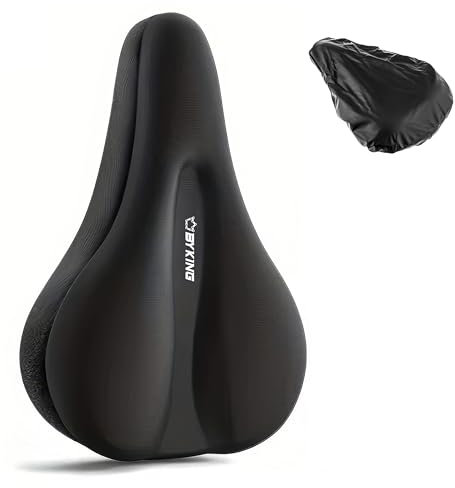 Byking Bike Seat Cushion Cover - Gel Padded Bike Seat Cover for Men Women Comfort, Extra Soft Exercise Bicycle Seat cover compatible with peloton, spin bike saddle cover & cushion with rain cover.