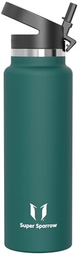 Super Sparrow Water Bottle Insulated - 1.5L - Wide Mouth Metal Bottle - Wide Mouth SwivelSip Flask - BPA Free, Leak Proof - Ergonomic Straw Water Bottles for Work, Gym, Travel, Sports