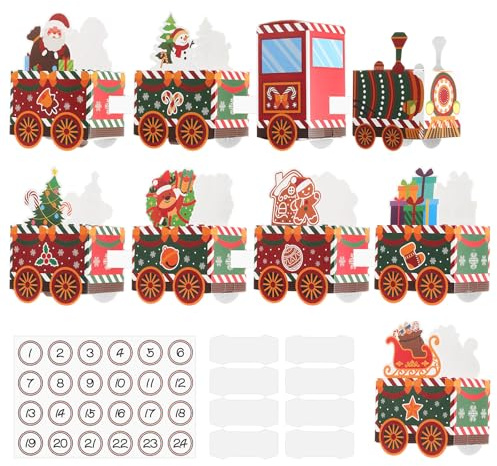 Kinsinder 24 Stücke Weihnachten Geschenkbox 2025 DIY Adventskalender zum Befüllen,Roter Zug-Adventskalender-Boxen,neuartige Geschenkverpackungs-Dekoration für Weihnachtsfeier Adventskalender DIY