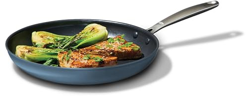 OXO Enhanced 12” Nonstick Frying Pan Skillet, Ceramic PFAS-Free Cookware, Durable Hard Anodized, Scratch Resistant, Stainless Steel Handle, Eggs & Omelets, Dishwasher & Oven Safe, Storm Blue