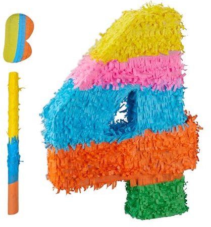 Relaxdays Pinata Zahl, Regenbogenpinata Geburtstag, HBT: 50,5 x 35,5 x 7,5 cm, Partypinata Kinder, zum Befüllen, bunt