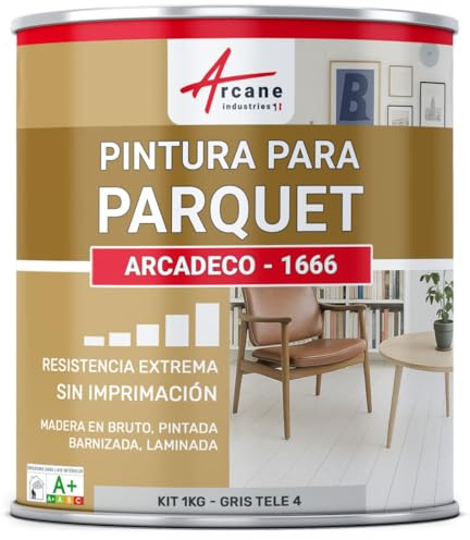 Peinture Parquet Bois et Sol Stratifié Velours 1 kg Telegris 4 | Peinture Parquet et Sol Stratifié, Finition Velours, Résiste aux Passages, Lessivable, sans Odeur - Arcane Industries