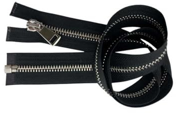 Cerniera Divisibile 80 Cm Metallo Ottone Catena 10 Oro Argento Canna di Fucile Fettuccia Nera Policotone