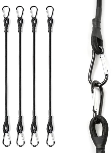 Bungee Cords with Carabiner Clips 4 pcs 30cm Hooked Bungee Cords Durable Stretchable Elastic Straps for Roof Racks Securing Luggage Camping Tarps Gear Bike Car Trailers Tarps Travel Heavy Duty