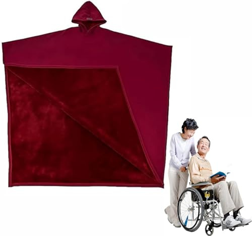 JuanNest Rollstuhl Mantel Winddicht,Rollstuhl Ganzerkörper Warme Decke,Rollstuhl Cape Poncho Mit Dickes Plüschfutter Schlupfsack Mit Kapuze Für Reise,Rundum-Schutz Für Wärme Für Erwachsene Burgundy