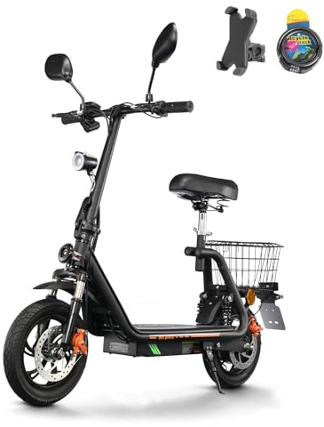 TWOFISH E Scooter mit Straßenzulassung(EEC), 12 Zoll Elektroroller mit 48V 13Ah Akku für Erwachsene, 30 km Reichweite 120 kg Tragkraft Scheibenbremsen für den Stadtverkehr, M5 PRO E (SchwarzOrange)