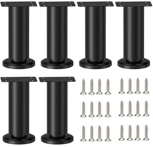 YUDAWN 6 Stück Verstellbare Möbelfüße, 12-18 cm Möbelfüße Höhenverstellbar Verstellbar Möbelfüsse aus Edelstahl Metall Möbelbeine für Schrank Sofa Füße Schrankfüsse Bettfüße Sockelfuß (Schwarz)