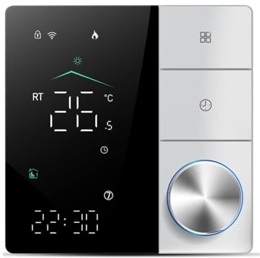 Aumotop Smart WiFi AC Thermostat for House Electric Floor Heating Energy Saving and Eco-Friendly Digital Thermostat for Home with Remote Control Home/Commercial Use Black (Black and White)
